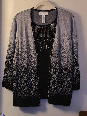 Alfred Dunner women's sparkly silver and black dress sweater SZ XL